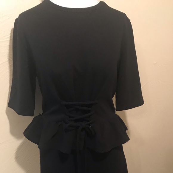 Black Peplum Lace Up Dress NWT S M by Sweet Claire - Picture 3 of 3